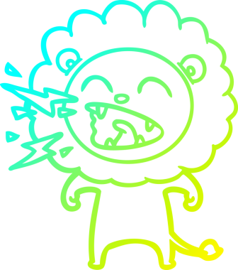 Bir insan tarafından çizilen kükreyen aslanın soğuk çizgi çizimi.