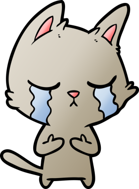 Bir insan tarafından çizilmiş ağlayan çizgi film kedisi.