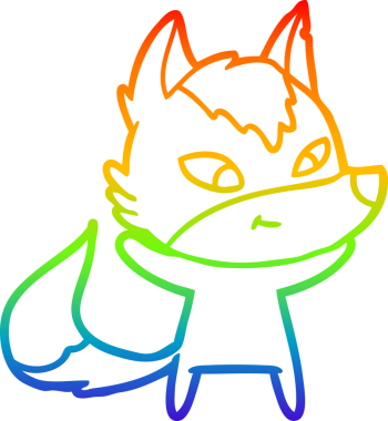 Gökkuşağı gradyan çizgisi. Bir insan tarafından çizilmiş dost bir kurt çizgi filmi.