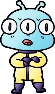 Bir insan tarafından çizilmiş üç gözlü uzaylı çizgi filmi.