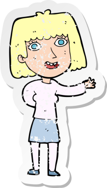 Bir insan tarafından çizilmiş, karikatür dostu bir kadının gerilimli çıkartması.