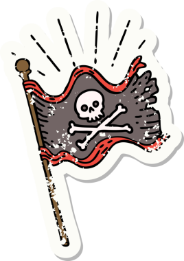 Bir insan tarafından çizilmiş eski dövme stili korsan bayrağı.