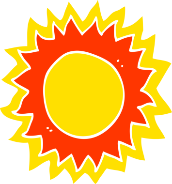 Bir insan tarafından çizilmiş düz renkli çizgi film güneşi