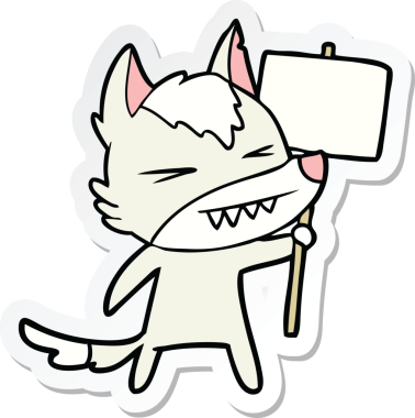 Bir insan tarafından çizilmiş, kızgın bir kurt çizgi filminin çıkartması.