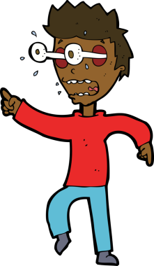 Bir insan tarafından çizilmiş gözleri olan çizgi film adamı.