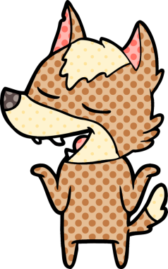 Bir insan tarafından çizilmiş gülen bir kurt.