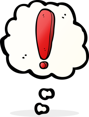 Bir insan tarafından çizilmiş düşünce baloncuğu ile çizgi film ünlem işareti