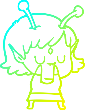 Bir insan tarafından çizilmiş bir uzaylı kız çizgi filmi.