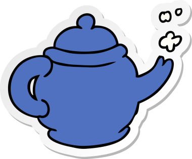 Bir insan tarafından çizilmiş mavi çay demliğinin el çizimi karikatürü.