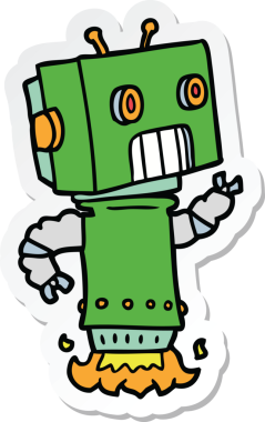 Bir insan tarafından çizilmiş robot karikatür çıkartması.