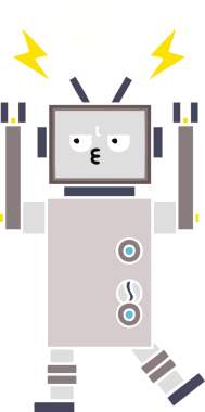 Bir insan tarafından çizilmiş düz renkli bir robot karikatürü