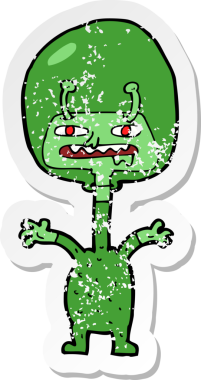 Bir insan tarafından çizilmiş uzaylı çizgi filminin gerilimli yapıştırması.