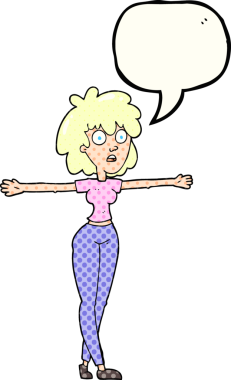 El yazısıyla çizilmiş bir çizgi roman konuşma balonu kadın bir insan tarafından çizilmiş kollarını açıyor.