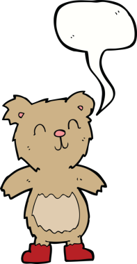 Bir insan tarafından çizilmiş konuşma balonlu oyuncak ayı.