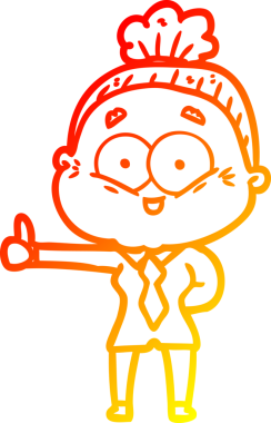 Bir insan tarafından çizilmiş mutlu, yaşlı bir kadının sıcak çizgi çizimi.