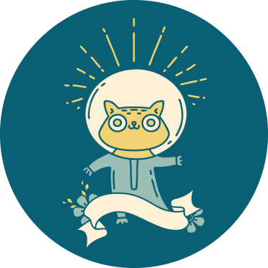 Bir insan tarafından çizilmiş astronot kostümlü dövme stili bir kedinin simgesi