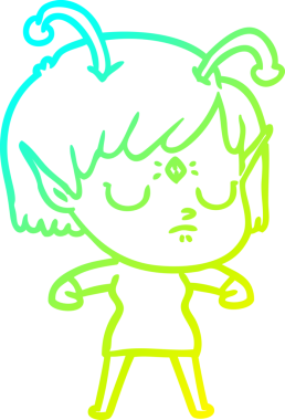 Bir insan tarafından çizilmiş bir uzaylı kız çizgi filmi.