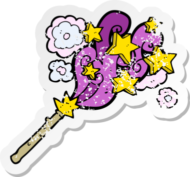 Bir insan tarafından çizilmiş bir çizgi film sihirli değneğinin gerilmiş yapıştırması.