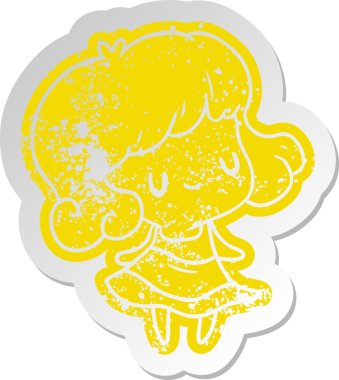 Bir insan tarafından çizilmiş sevimli bir kızın sıkıntılı eski çizgi film çıkartması.