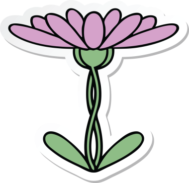 Bir insan tarafından çizilmiş şirin bir karikatür çiçeğinin çıkartması.