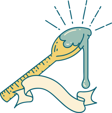 Bir insan tarafından çizilmiş bir kaşık bal dövmeli parşömen.