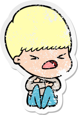 Bir insan tarafından çizilmiş stresli bir çizgi film çıkartması.