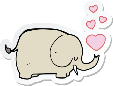 Sevgi dolu kalpleri bir insan tarafından çizilmiş şirin bir filin çıkartması.