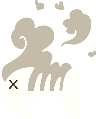 Bir insan tarafından çizilmiş garip bir karikatür ölü balık iskeleti.