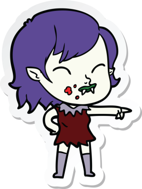 Bir insan tarafından çizilmiş yanağında kan olan vampir bir kızın çıkartması.