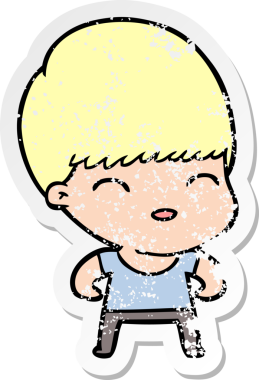 Bir insan tarafından çizilmiş mutlu çizgi film çocuğunun sıkıntılı çıkartması.