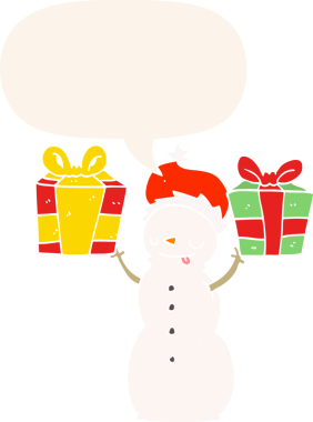 bir insan tarafından çizilmiş eski usul konuşma baloncuğu olan kardan adam.