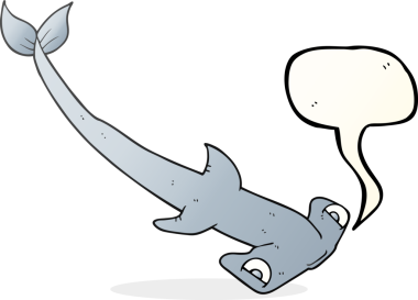 Bir insan tarafından çizilmiş serbest konuşma balonu karikatürü çekiç başlı köpekbalığı.