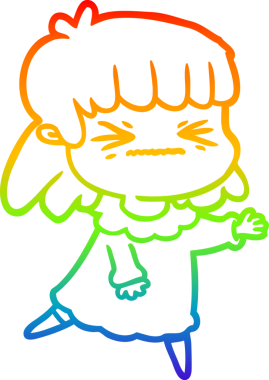 Gökkuşağı gradyan çizimi bir insan tarafından çizilmiş kızgın bir kız çizgi filmi