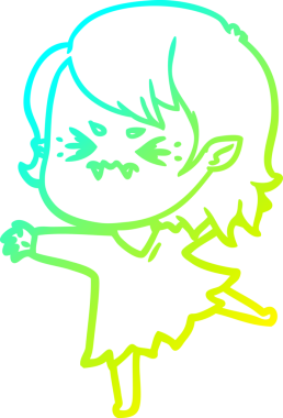 Bir insan tarafından çizilmiş, soğuk gradyan çizgi film karakteri bir vampir kız.