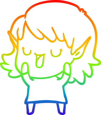 Gökkuşağı gradyan çizgi çizimi bir insan tarafından çizilmiş bir elf kızı