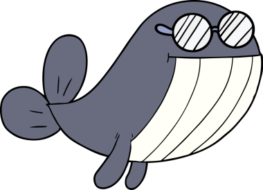 Bir insan tarafından çizilmiş gözlük takan bir balina.