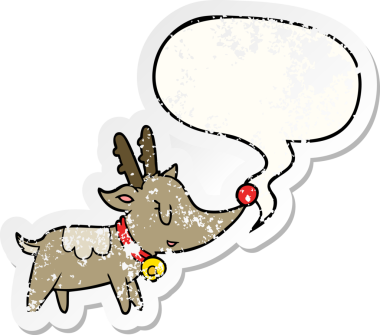 Bir insan tarafından çizilmiş, kederli, yaşlı bir çıkartma, konuşma baloncuklu bir karikatür ren geyiği.