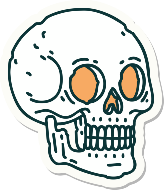 Bir insan tarafından çizilmiş bir kafatasının geleneksel stiliyle dövme çıkartması.