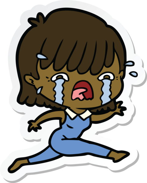 Bir insan tarafından çizilmiş ağlayan bir çizgi film kızına ait etiket.