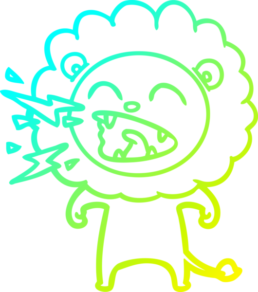 Bir insan tarafından çizilen kükreyen aslanın soğuk çizgi çizimi.