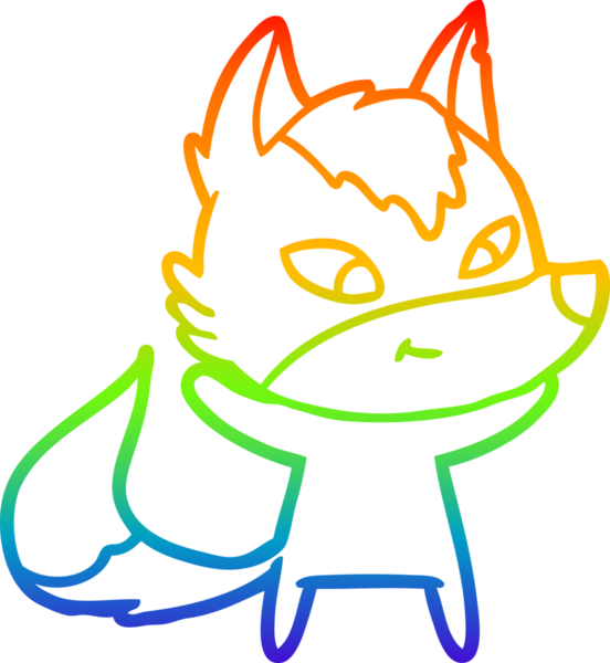 Gökkuşağı gradyan çizgisi. Bir insan tarafından çizilmiş dost bir kurt çizgi filmi.