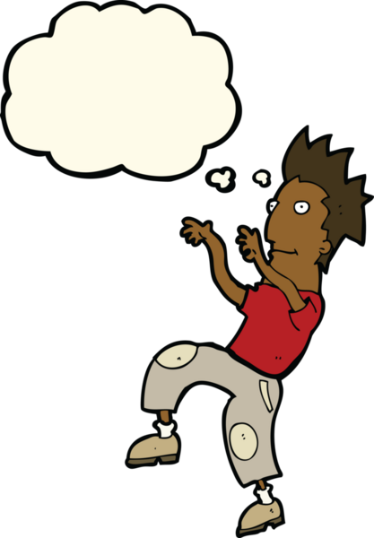 çizgi film mutlu adam bir insan tarafından çizilmiş düşünce baloncuğuyla komik dans yapıyor