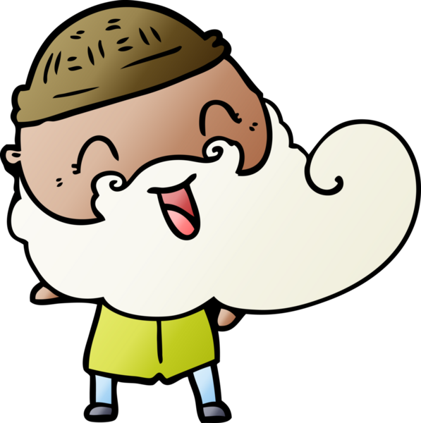 Bir insan tarafından çizilmiş sakallı ve kış şapkalı mutlu bir adam.