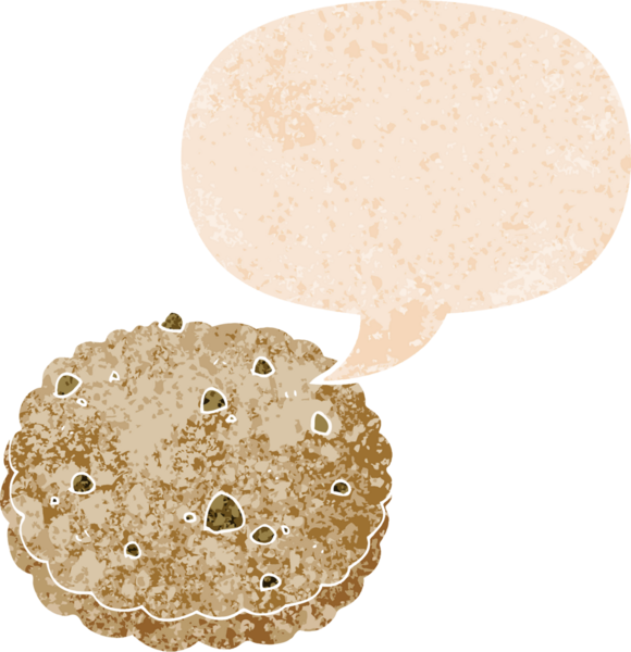 grunge içinde konuşma balonu olan karikatür bisküvisi bir insan tarafından çizilmiş sıkıntılı retro desen tarzı