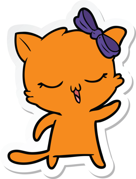 Bir insan tarafından çizilmiş kafasında fiyonk olan çizgi film kedisinin çıkartması.