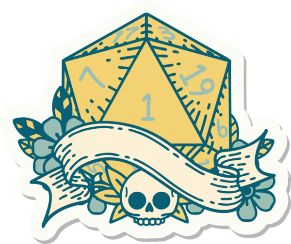 Bir insan tarafından çizilmiş doğal bir d20 zar etiketi.