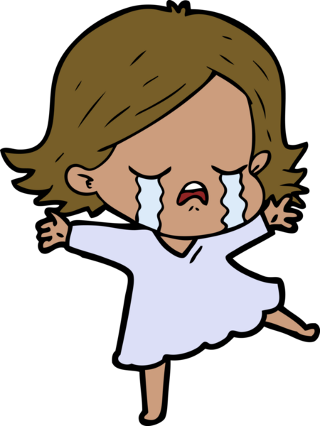 Bir insan tarafından çizilmiş ağlayan çizgi film kızı.