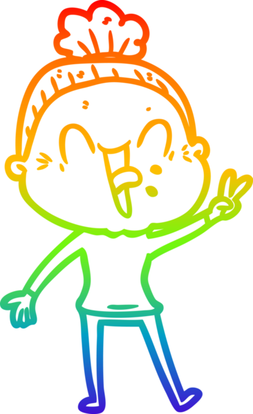 Gökkuşağı gradyan çizgi çizimi Bir insan tarafından çizilmiş mutlu yaşlı kadın