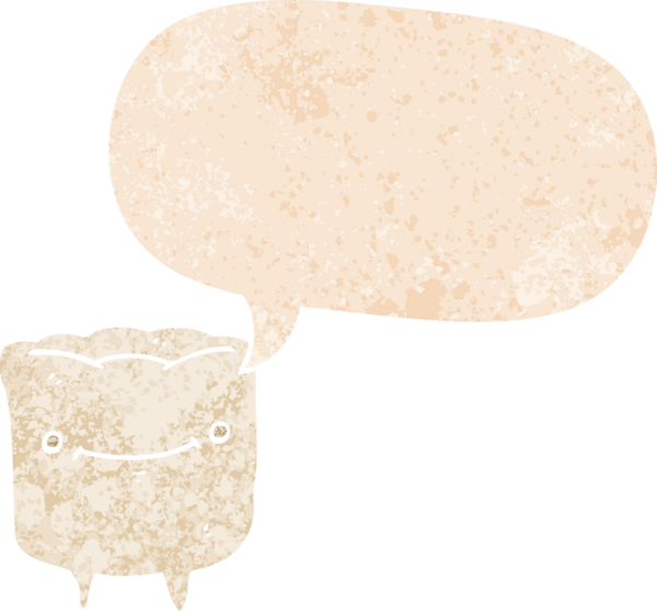 çizgi film mutlu dişi ile konuşma balonu grunge sıkıntılı retro tarzı bir insan tarafından çizilmiş