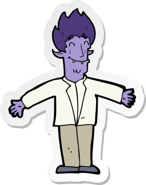 Bir insan tarafından çizilmiş mutlu bir vampirin çıkartması.